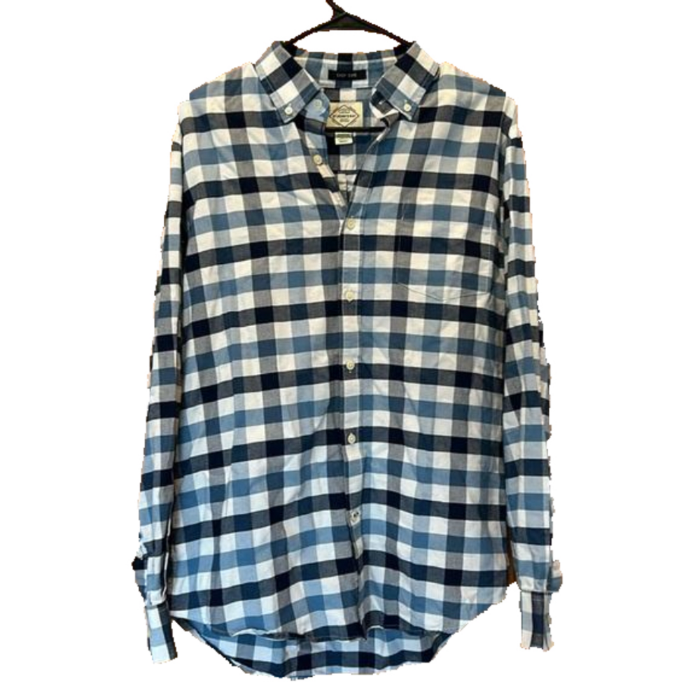 St. John’s Bay Blue Plaid Long Sleeve Casual Button Up Easy Care Shirt Medium